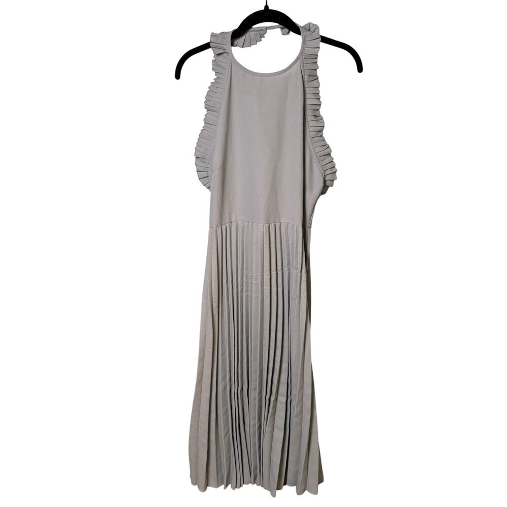ASOS Pleated Midi Dress Sage Green Ruffle Open Back NWT Women’s US 8 Spring